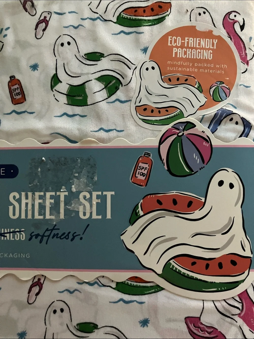 Envogue Ghost Floaties Print Sheet Set - White with Pink, Green, Blue Accents